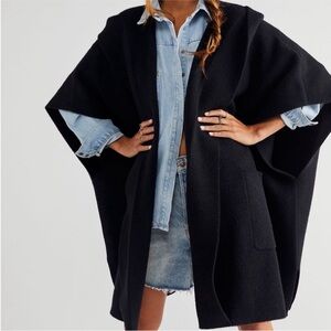 Free People All I Need Cozy Hooded Kimono Black OS NWT Sweater Cardigan